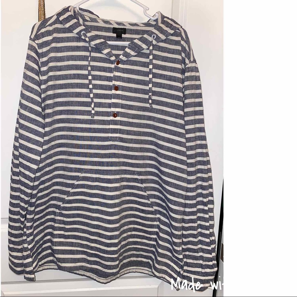 J Crew Hooded Gray and White Shirt